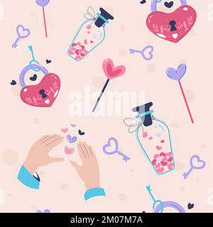 Saint Valentin, serrures à coeur et motif clés Illustration de Vecteur