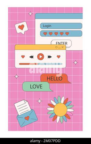 Affiches rétro modernes. Articles et publications sur les réseaux sociaux avec des éléments d'interface utilisateur esthétiques et anciens. Graphiques de stock vectoriel Illustration de Vecteur