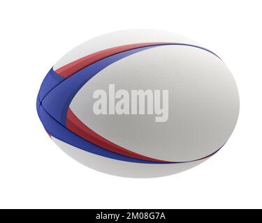 Ballon de rugby texturé blanc avec éléments de couleur sur un fond isolé - rendu 3D Banque D'Images