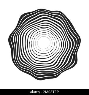 lignes ondulées noires concentriques qui forment une forme organique abstraite arrondie. lignes demi-ton d'épaisseur différente. élément vectoriel pour la conception Illustration de Vecteur