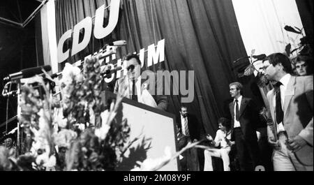 Franz-Josef Strauß, premier ministre de l'État bavarois, lors d'un rassemblement électoral de la CDU à Bochum, Allemagne, 20 septembre 1979, Europe Banque D'Images