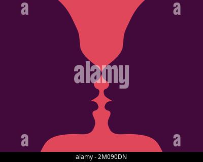 Illustration de conception plate de concept d'intimité. Deux visages très proches l'un de l'autre. Banque D'Images