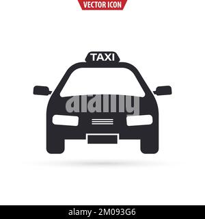 Vue avant de l'icône de taxi. Concept de transport. Illustration vectorielle isolée sur fond blanc. Illustration de Vecteur