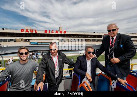Jean Alesi , Patrick Tambay,Romain Grosjean Driver Haas F1 Team, Yannick Dalmas , ambiance Portrait, lors de la conférence de presse GP France F1 au Castellet France, septembre 6 2017 - photo Marc de Mattia / DPPI Banque D'Images