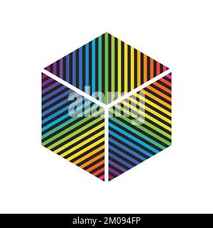 abstrait isométrique spectre complet couleurs arc-en-ciel cube rayé. elément vectoriel pour logo, marquage de produit ou autre design Illustration de Vecteur