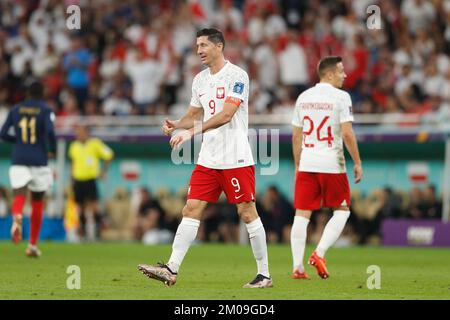 Robert Lewandowski (POL), 4 DÉCEMBRE 2022 - football : coupe du monde de la FIFA 2022 Round of 16 match entre la France 3-1 Pologne au stade Al Thumama à Doha, Qatar. (Photo de Mutsu Kawamori/AFLO) Banque D'Images