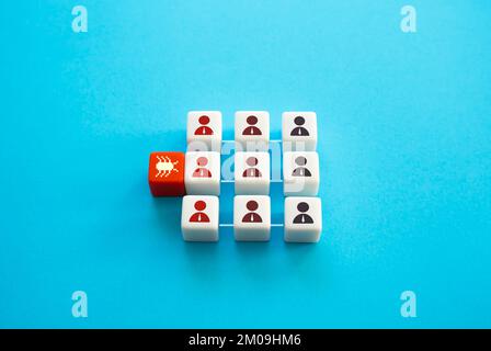 Le virus informatique infecte l'équipe par l'intermédiaire d'un seul membre. Sécurité du système de l'entreprise. Logiciels malveillants. Une révolution en matière de défense réseau. Failles de sécurité et bogues. ESP Banque D'Images