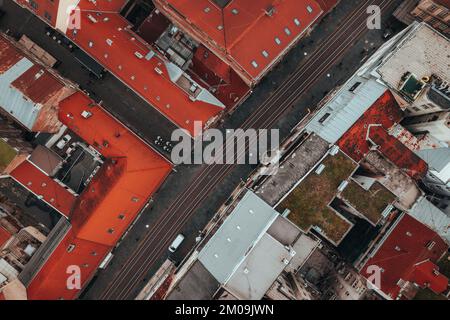 Vue aérienne de haut en bas sur la vieille ville et le centre-ville de Zagreb, Croatie Banque D'Images