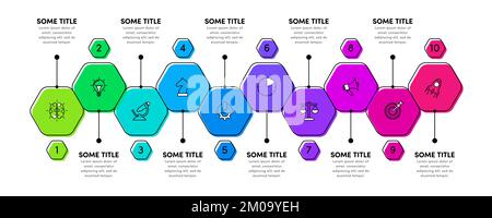 Modèle d'infographie avec icônes et 10 options ou étapes. Peut être utilisé pour la mise en page de flux de travail, le diagramme, la bannière, la conception Web. Illustration vectorielle Illustration de Vecteur