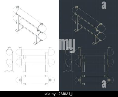 Illustration vectorielle stylisée de plans de l'échangeur thermique de la coque et du tube Illustration de Vecteur