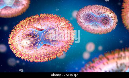 Coupe transversale d'un pathogène de la variole avec membrane cellulaire, nucléocapside, paroi cellulaire et glycoprotéines - illustration 3D Banque D'Images