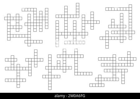 Modèle de puzzle vectoriel de grille de jeu de mots croisés. Quiz mental avec carrés noirs vides, motif de casse-tête abstrait avec cases vierges. Fiche de travail et quiz de jeu de société Riddle. Mise en page des mots croisés pour le journal Illustration de Vecteur