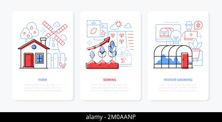 Culture agricole et intérieure - ensemble de bannières style design de ligne Illustration de Vecteur