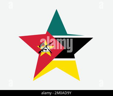 Drapeau du Mozambique. Drapeau mozambicain en forme d'étoile. République du Mozambique pays bannière nationale icône symbole maquette vectorielle plate Illustration graphique Illustration de Vecteur