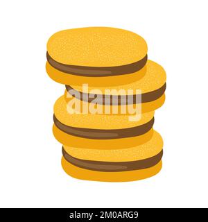 Pile de biscuits Alfajor de maicena, biscuits chiliens traditionnels remplis de dulce de leche ou de chocolat. Clip art vectoriel isolé Illustration de Vecteur