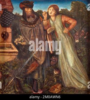 Le roi Mark et la Belle Iseult d'Edward Burne-Jones (1862) Mark envoie Tristan comme son mandataire pour amener sa jeune épouse, la princesse Iseult, d'Irlande. Tristan et Iseult tombent amoureux et, avec l'aide d'une potion magique, ont l'une des affaires d'amour les plus orageux de la littérature médiévale. Banque D'Images