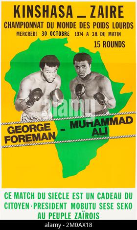 Poster de boxe classique - 1974 Muhammad Ali contre George Foreman 'Rumble in the Jungle' affiche de combat sur place Banque D'Images