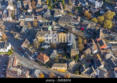 Vue aérienne, vieille ville avec hôtel de ville et evang. collégiale à Herdecke, région de la Ruhr, Rhénanie-du-Nord-Westphalie, Allemagne, Vieille ville, Site de dévotion, Banque D'Images