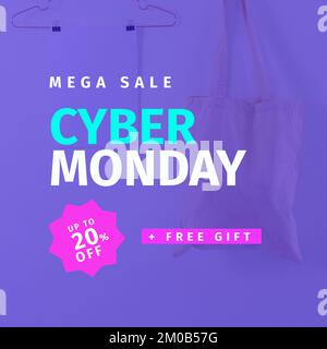 Photo carrée de cyber monday méga solde texte cadeau gratuit sur sac blanc Banque D'Images