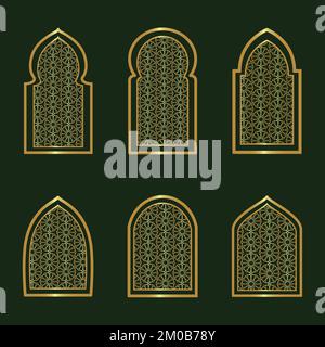 Fenêtre décorative arabe dorée aux motifs islamiques traditionnels Illustration de Vecteur