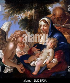 La Sainte famille aux anges de Sebastiano Ricci (1659-1734), huile sur toile, vers 1700 Banque D'Images