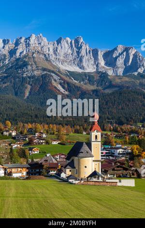 Vue sur les montagnes Wilder Kaiser, Tyrol, Autriche Banque D'Images