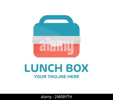 Design sain du logo de la boîte à lunch. Récipient en plastique pour aliments. Sacs à encas avec motif vectoriel de nourriture saine et illustration. Illustration de Vecteur