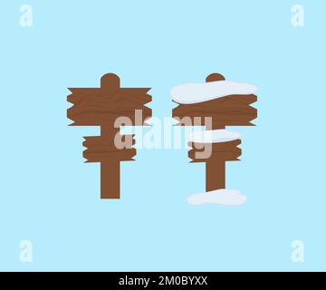 Logo de panneau de signalisation en bois. Texture réaliste du bois. Panneau de début d'été et d'hiver. Planche en bois pour la signalisation, style de dessin animé en bois. Illustration de Vecteur