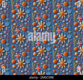Motif sans couture composé d'algues, d'étoiles de mer et de coraux Illustration de Vecteur