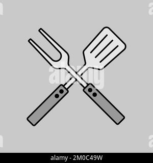 Icône en niveaux de gris vecteur grande fourchette et spatule. Appareil de cuisine. Symbole graphique pour la conception du site Web de cuisine, le logo, l'application, l'interface utilisateur Illustration de Vecteur