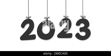 Texte noir 2023 mot de vacances suspendu sur les cordes. Bonne Année. Illustration de Vecteur