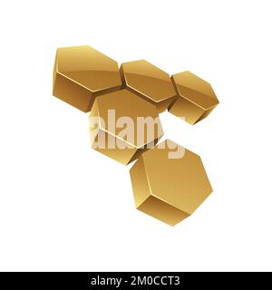 Golden 3D Honeycomb Hexagons sur fond blanc Illustration de Vecteur