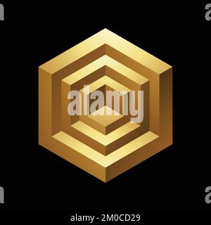 Résumé doré 3D Hexagons sur fond noir Illustration de Vecteur