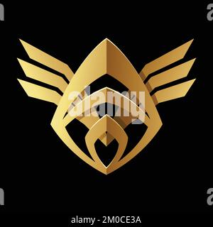 Golden Abstract Tribal Knight Helmet sur fond noir Illustration de Vecteur