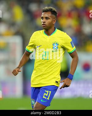 Rodrygo au Brésil lors du match de la coupe du monde de la FIFA, Round of Sixteen, au stade 974 de Doha, au Qatar. Date de la photo: Lundi 5 décembre 2022. Banque D'Images