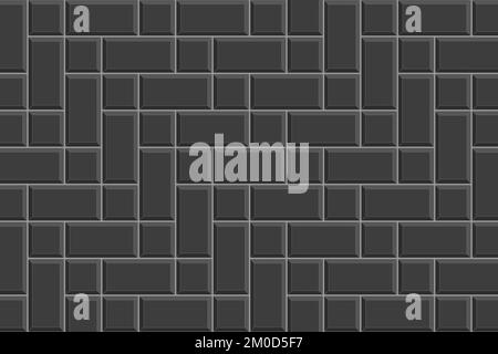 Texture des carreaux insérés à chevrons noirs. Surface du trottoir. Arrière-plan du mur de briques. Cuisine avec mosaïque de dosseret. Décoration dans la salle de bains, la douche ou les toilettes. Illustration vectorielle plate Illustration de Vecteur