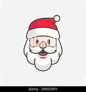 Icône du Père Noël. Face du Père Noël plate. Modèle de carte de Noël. Barbe du Père Noël. Illustration vectorielle de Noël Illustration de Vecteur