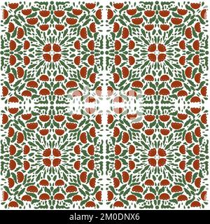Abstrait géométrique stylisé rouge tulipe fleurs avec feuilles. Motif oriental sans coutures. Banque D'Images