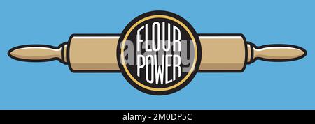 Logo ou badge de l'illustration vectorielle de la boulangerie Flour Power. Icône circulaire de la marque de cuisson avec goupille élastique. Illustration de Vecteur