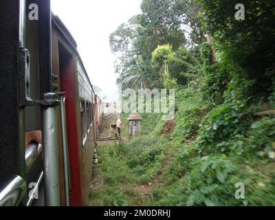 Des trajets en train pour le pays de Hill, Nuwara Eliya, Sri Lanka. Banque D'Images