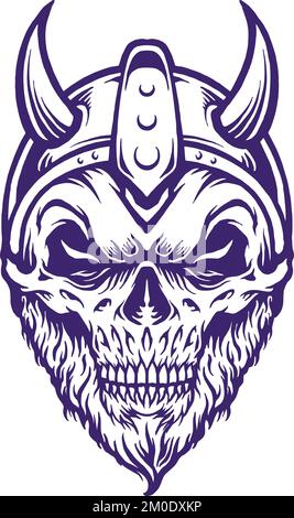Tête de Viking crâne Horned Warrior Silhouette illustrations vectorielles pour votre logo de travail, t-shirt de marchandise, autocollants et dessins d'étiquettes, affiche Illustration de Vecteur