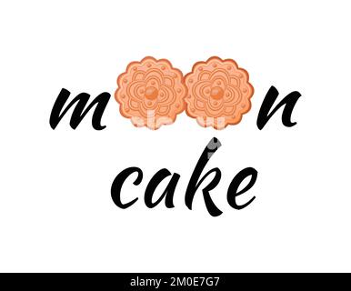 Mot Mooncake. Illustration vectorielle du dessert traditionnel en Asie de l'est. Gâteaux de lune chinois et texte isolé. Design plat créatif sur fond blanc Illustration de Vecteur