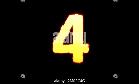 Numéro 4 - police jaune festif de feu de la démangeaison sur noir, isolé - illustration de l'objet 3D Banque D'Images