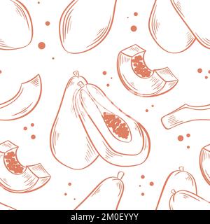 Motifs exotiques aux fruits tropicaux sans coutures. Fond papaye gravée à la main isolée sur blanc. Imprimez des aliments biologiques sains. Modèle pour textile, papier Illustration de Vecteur