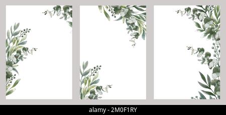 Modèle floral aquarelle. Feuilles et branches de verdure. Élément de design pour l'invitation de mariage et la carte de voeux. Banque D'Images