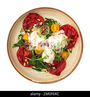 Portion de tomates grillées et de stracciatella Banque D'Images