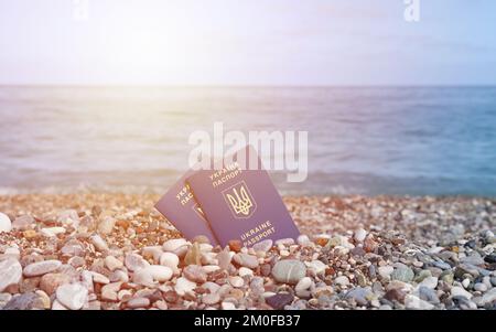 Le nouveau passeport biométrique ukrainien vous permet de voyager dans les pays européens de l'Union européenne sans visa. Document d'identité électronique gratuit Visa. Les Ukrainiens obtiennent de nouveaux passeports d'interntational Banque D'Images