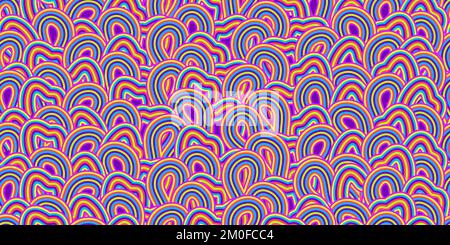 Rose coloré violet psychédélique tourbillon modèle sans couture avec des tourbillons d'hallucination. Illustration vectorielle. Arrière-plan textile trippy 70s. Motif groovy Illustration de Vecteur