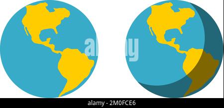 Ensemble de l'icône Earth World Globe avec et sans ombre. Image vectorielle. Illustration de Vecteur