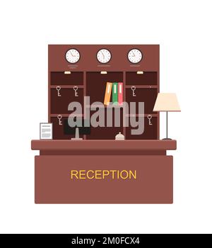 La réception de l'hôtel est isolée sur fond blanc. Concept d'intérieur de l'hôtel. Style dessin animé plat. Illustration vectorielle Illustration de Vecteur